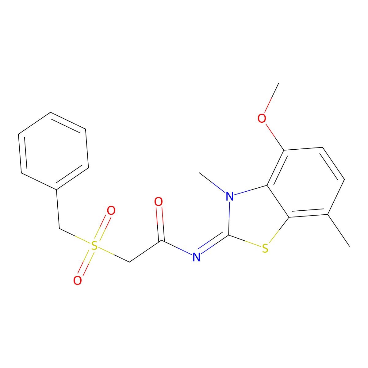(E)-2-(benzylsulfonyl)-N-(4-methoxy-3,7-dimethylbenzo[d]thiazol-2(3H)-ylidene)acetamide molecular structure, CAS 1007085-34-8