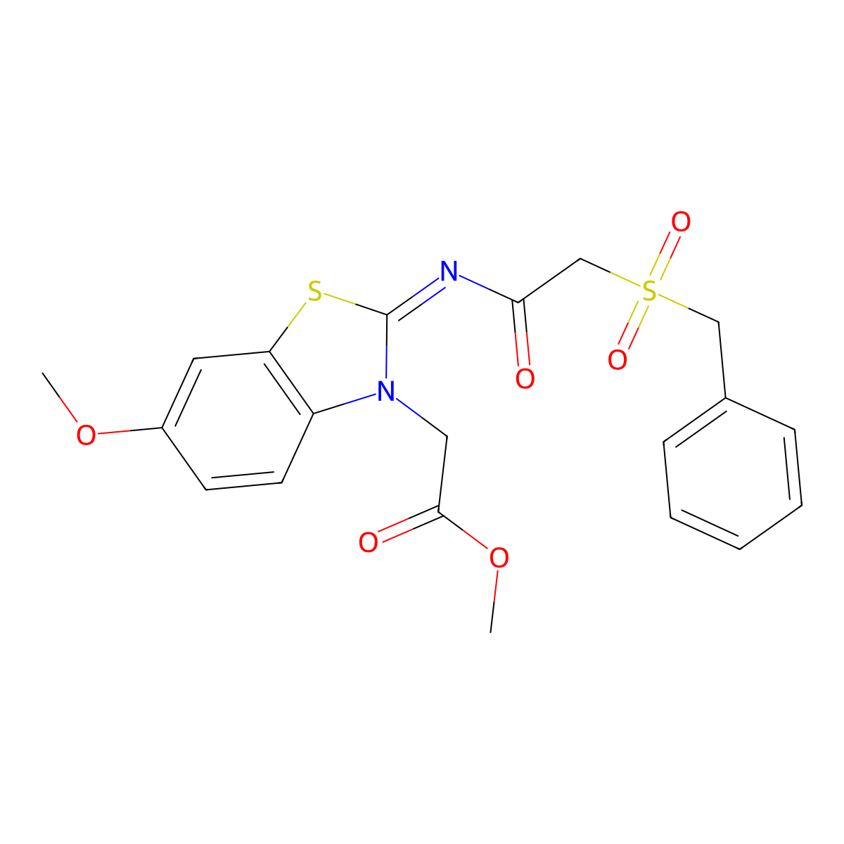 (E)-methyl 2-(2-((2-(benzylsulfonyl)acetyl)imino)-6-methoxybenzo[d]thiazol-3(2H)-yl)acetate molecular structure, CAS 1007085-93-9