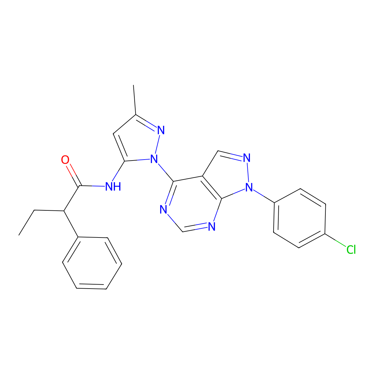 N-{1-[1-(4-chlorophenyl)-1H-pyrazolo[3,4-d]pyrimidin-4-yl]-3-methyl-1H-pyrazol-5-yl}-2-phenylbutanamide molecular structure, CAS 1007086-14-7