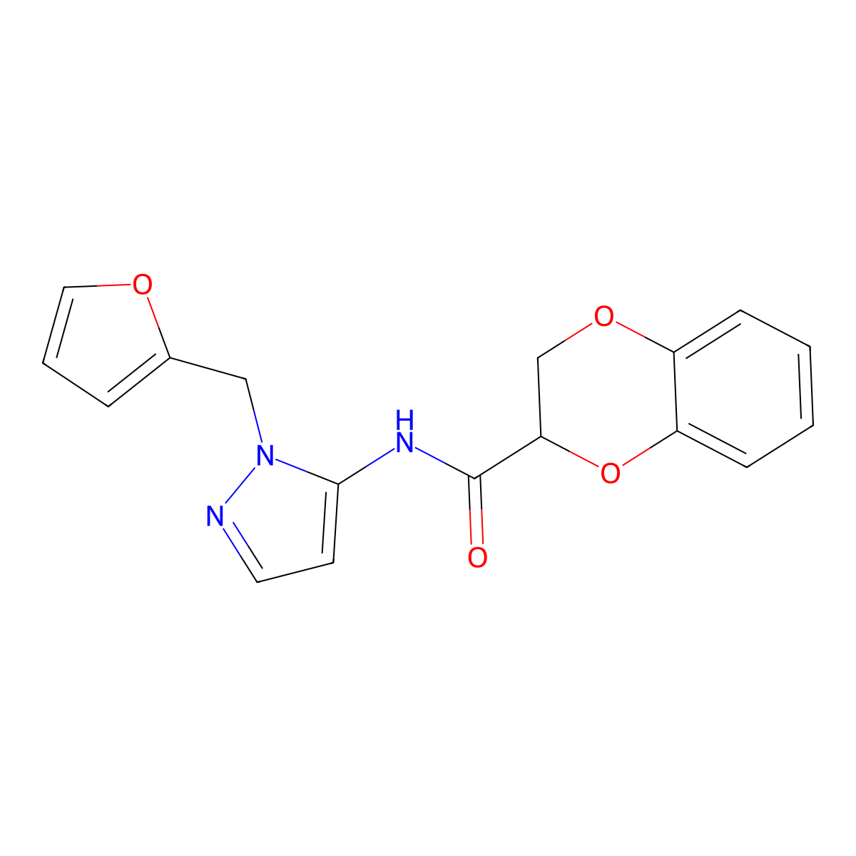 N-{1-[(furan-2-yl)methyl]-1H-pyrazol-5-yl}-2,3-dihydro-1,4-benzodioxine-2-carboxamide molecular structure, CAS 1007087-52-6