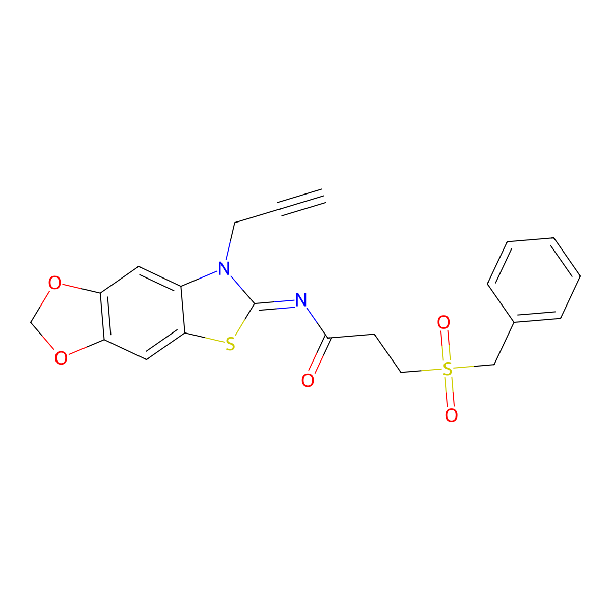 (E)-3-(benzylsulfonyl)-N-(7-(prop-2-yn-1-yl)-[1,3]dioxolo[4',5':4,5]benzo[1,2-d]thiazol-6(7H)-ylidene)propanamide molecular structure, CAS 1007088-38-1