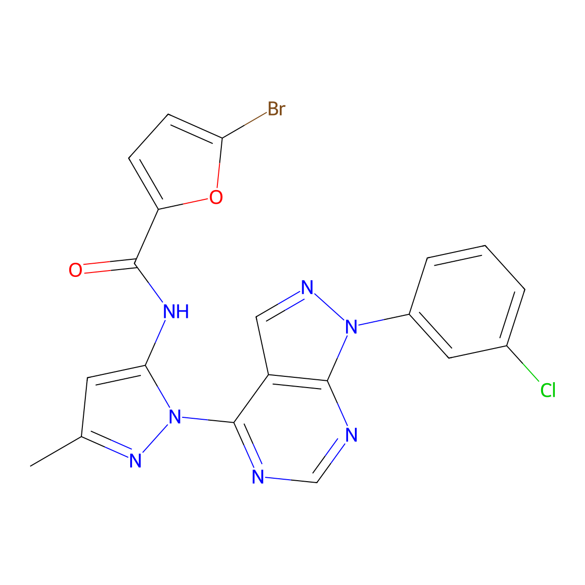 5-bromo-N-(1-(1-(3-chlorophenyl)-1H-pyrazolo[3,4-d]pyrimidin-4-yl)-3-methyl-1H-pyrazol-5-yl)furan-2-carboxamide molecular structure, CAS 1007172-70-4