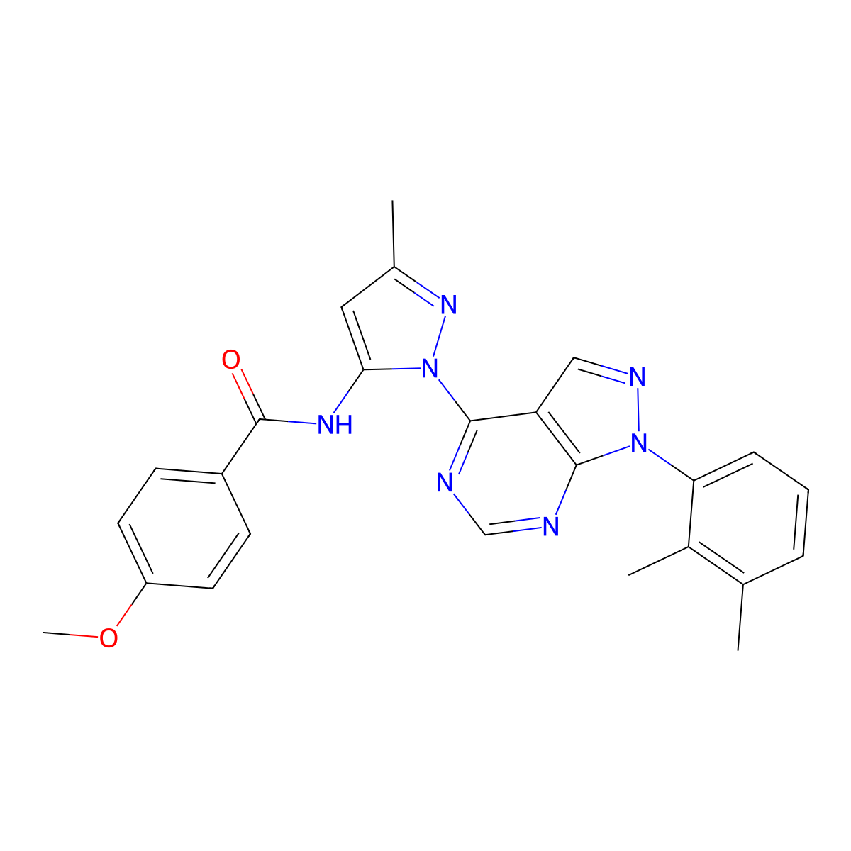 N-{1-[1-(2,3-dimethylphenyl)-1H-pyrazolo[3,4-d]pyrimidin-4-yl]-3-methyl-1H-pyrazol-5-yl}-4-methoxybenzamide molecular structure, CAS 1007173-24-1