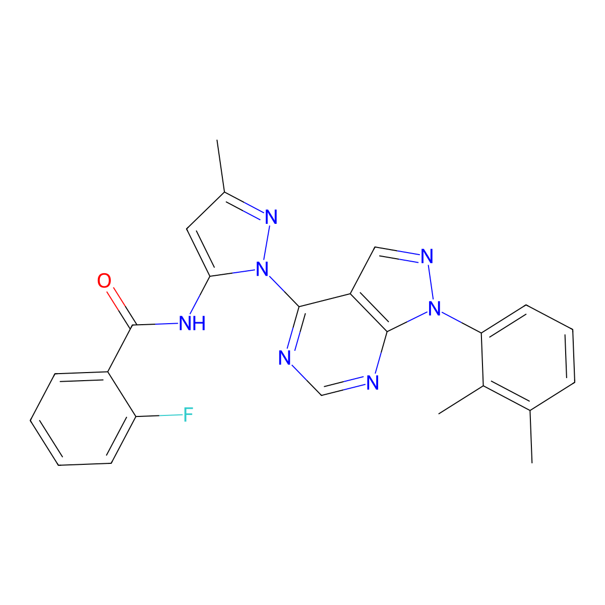 N-(1-(1-(2,3-dimethylphenyl)-1H-pyrazolo[3,4-d]pyrimidin-4-yl)-3-methyl-1H-pyrazol-5-yl)-2-fluorobenzamide molecular structure, CAS 1007173-30-9