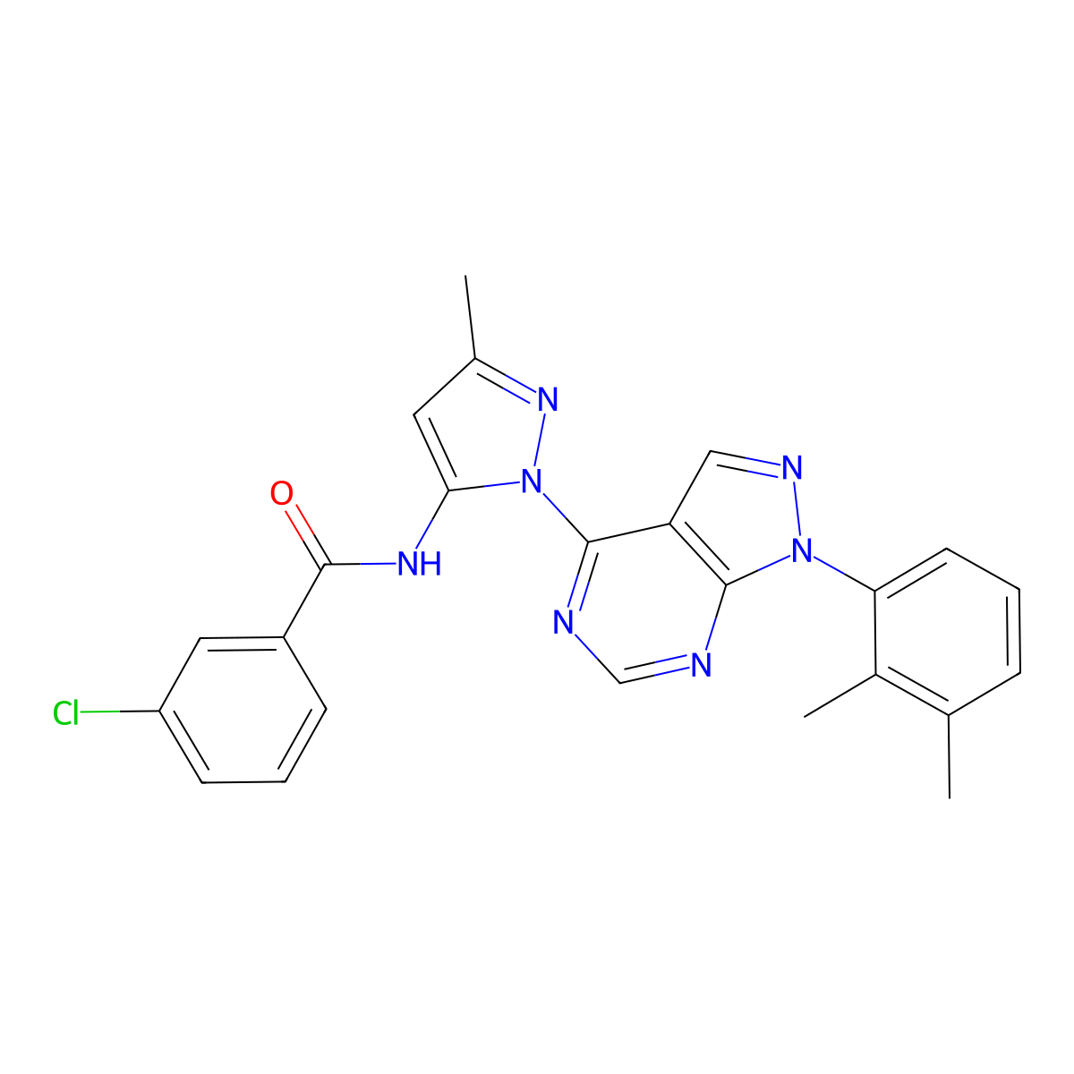 3-chloro-N-{1-[1-(2,3-dimethylphenyl)-1H-pyrazolo[3,4-d]pyrimidin-4-yl]-3-methyl-1H-pyrazol-5-yl}benzamide molecular structure, CAS 1007173-32-1
