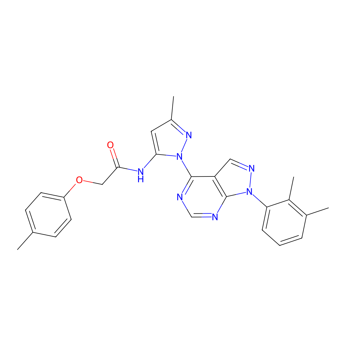 N-{1-[1-(2,3-dimethylphenyl)-1H-pyrazolo[3,4-d]pyrimidin-4-yl]-3-methyl-1H-pyrazol-5-yl}-2-(4-methylphenoxy)acetamide molecular structure, CAS 1007173-45-6