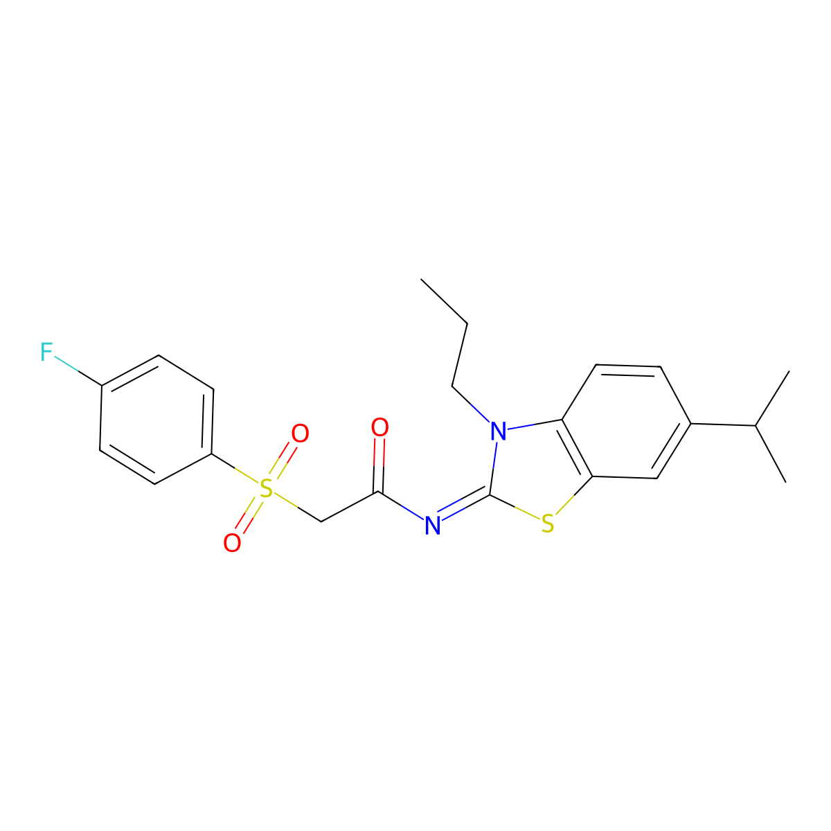 (Z)-2-((4-fluorophenyl)sulfonyl)-N-(6-isopropyl-3-propylbenzo[d]thiazol-2(3H)-ylidene)acetamide molecular structure, CAS 1007181-41-0