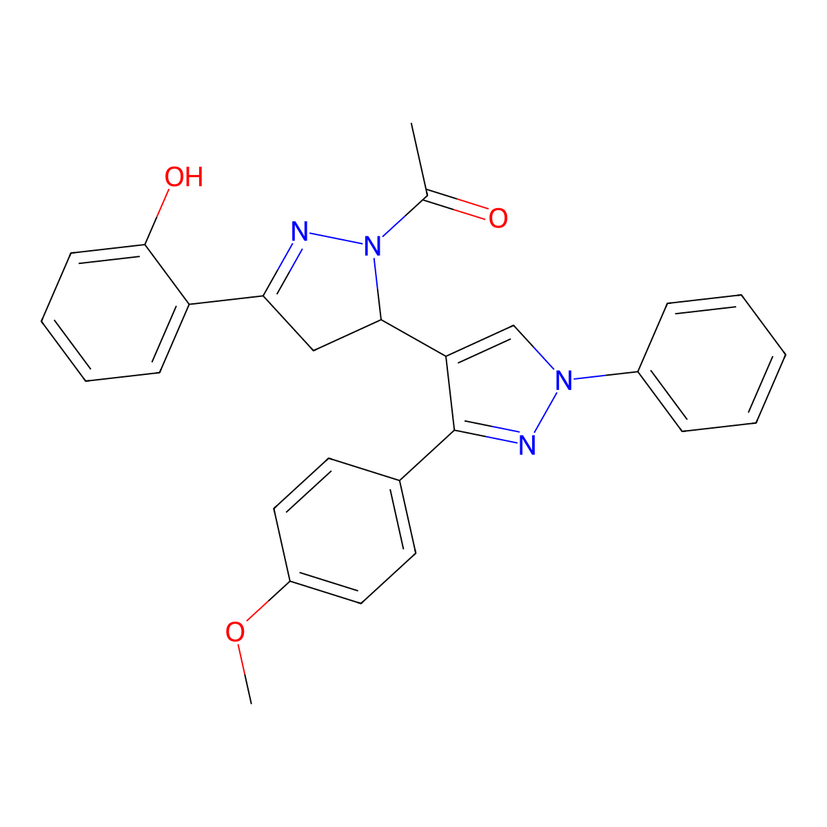 1-(5-(2-hydroxyphenyl)-3'-(4-methoxyphenyl)-1'-phenyl-3,4-dihydro-1'H,2H-[3,4'-bipyrazol]-2-yl)ethanone molecular structure, CAS 1007182-19-5