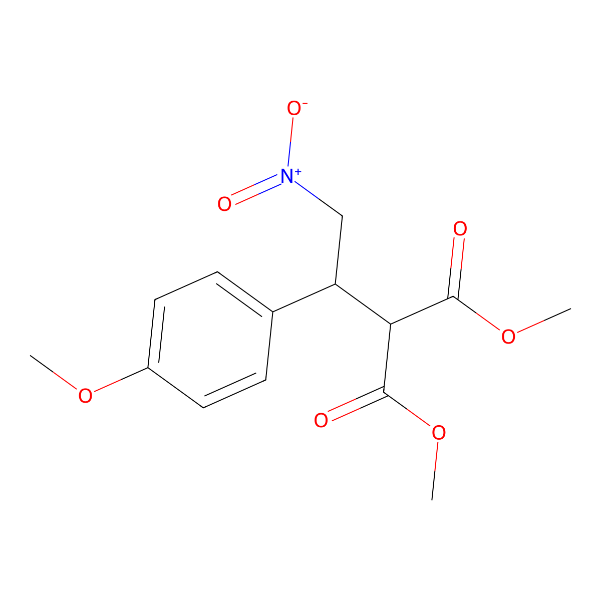 Methyl 2-methoxycarbonyl-3-(4-methoxyphenyl)-4-nitrobutanoate molecular structure, CAS 100719-44-6