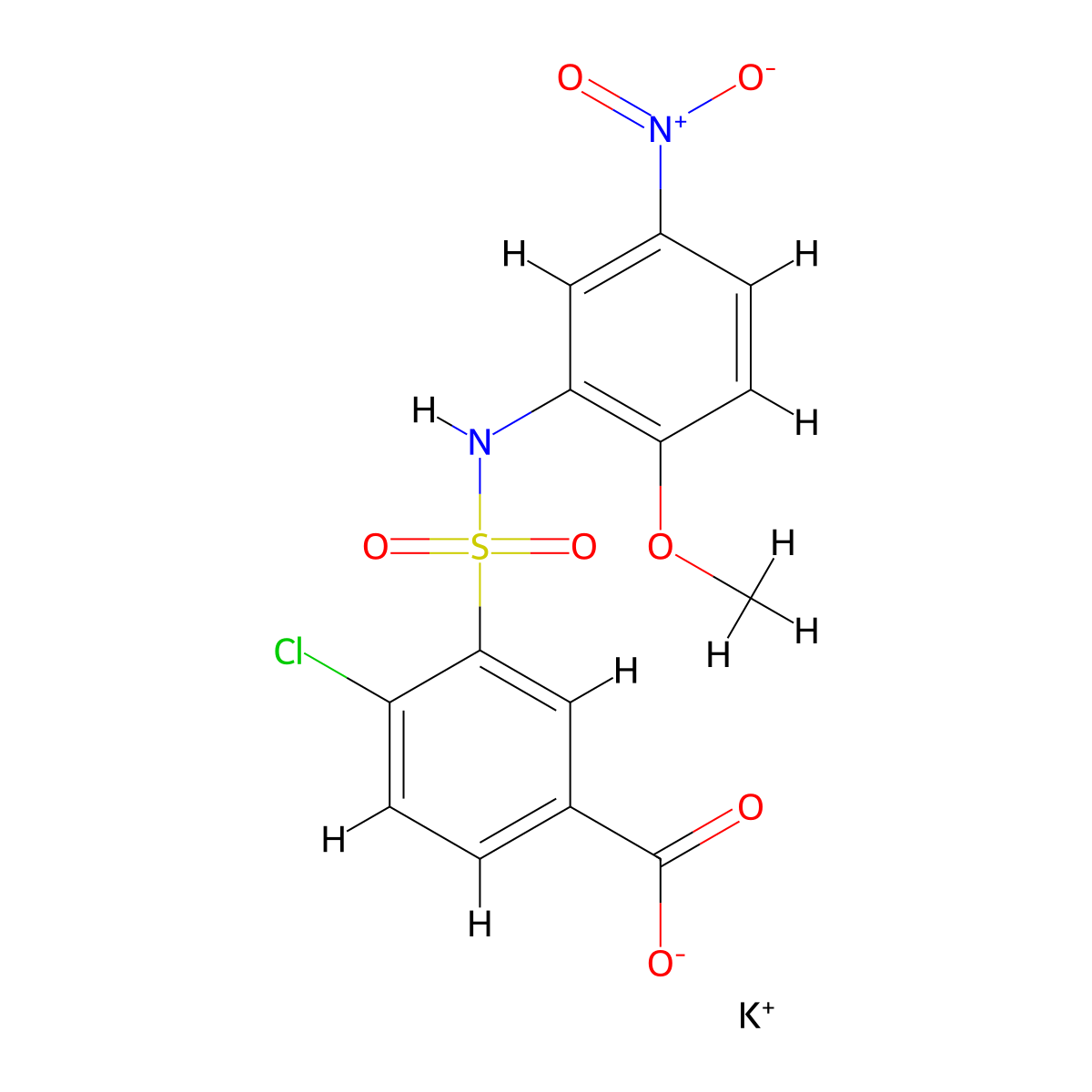 Potassium 4-chloro-3-[(2-methoxy-5-nitrophenyl)sulfamoyl]benzoate molecular structure, CAS 1007190-15-9