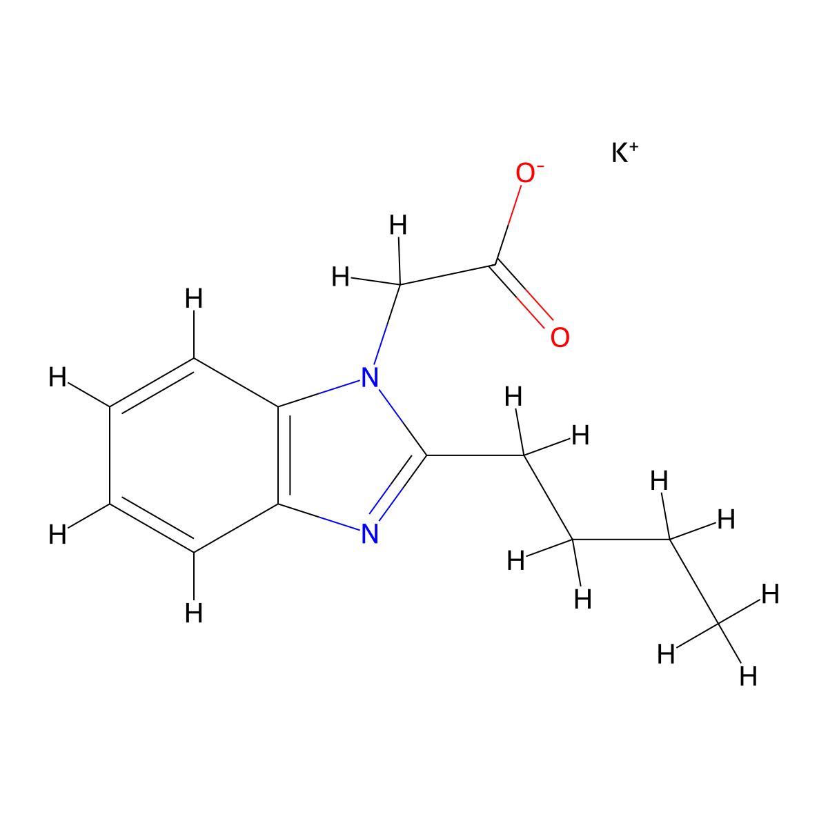 potassium 2-(2-butyl-1H-1,3-benzodiazol-1-yl)acetate molecular structure, CAS 1007192-04-2