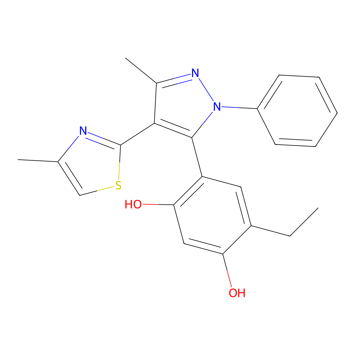 4-ethyl-6-[3-methyl-4-(4-methyl-1,3-thiazol-2-yl)-1-phenyl-1H-pyrazol-5-yl]benzene-1,3-diol molecular structure, CAS 1007192-08-6