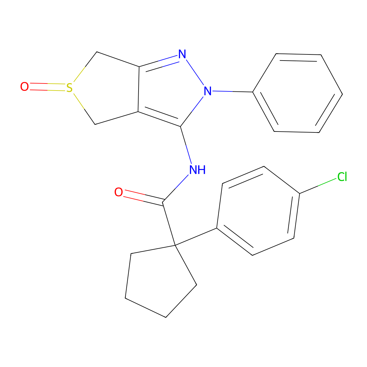 1-(4-chlorophenyl)-N-(5-oxo-2-phenyl-4,6-dihydrothieno[3,4-c]pyrazol-3-yl)cyclopentane-1-carboxamide molecular structure, CAS 1007192-39-3