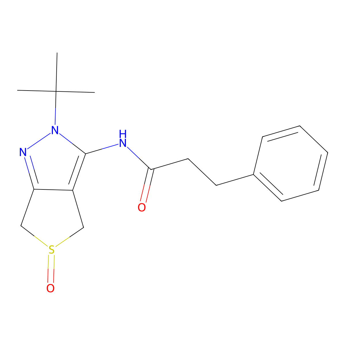 N-(2-tert-butyl-5-oxo-4,6-dihydrothieno[3,4-c]pyrazol-3-yl)-3-phenylpropanamide molecular structure, CAS 1007192-40-6