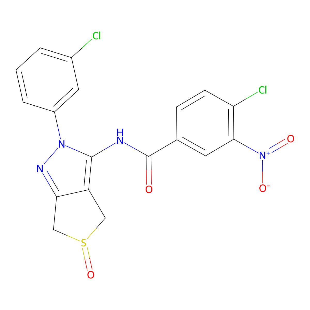 4-chloro-N-(2-(3-chlorophenyl)-5-oxido-4,6-dihydro-2H-thieno[3,4-c]pyrazol-3-yl)-3-nitrobenzamide molecular structure, CAS 1007192-51-9