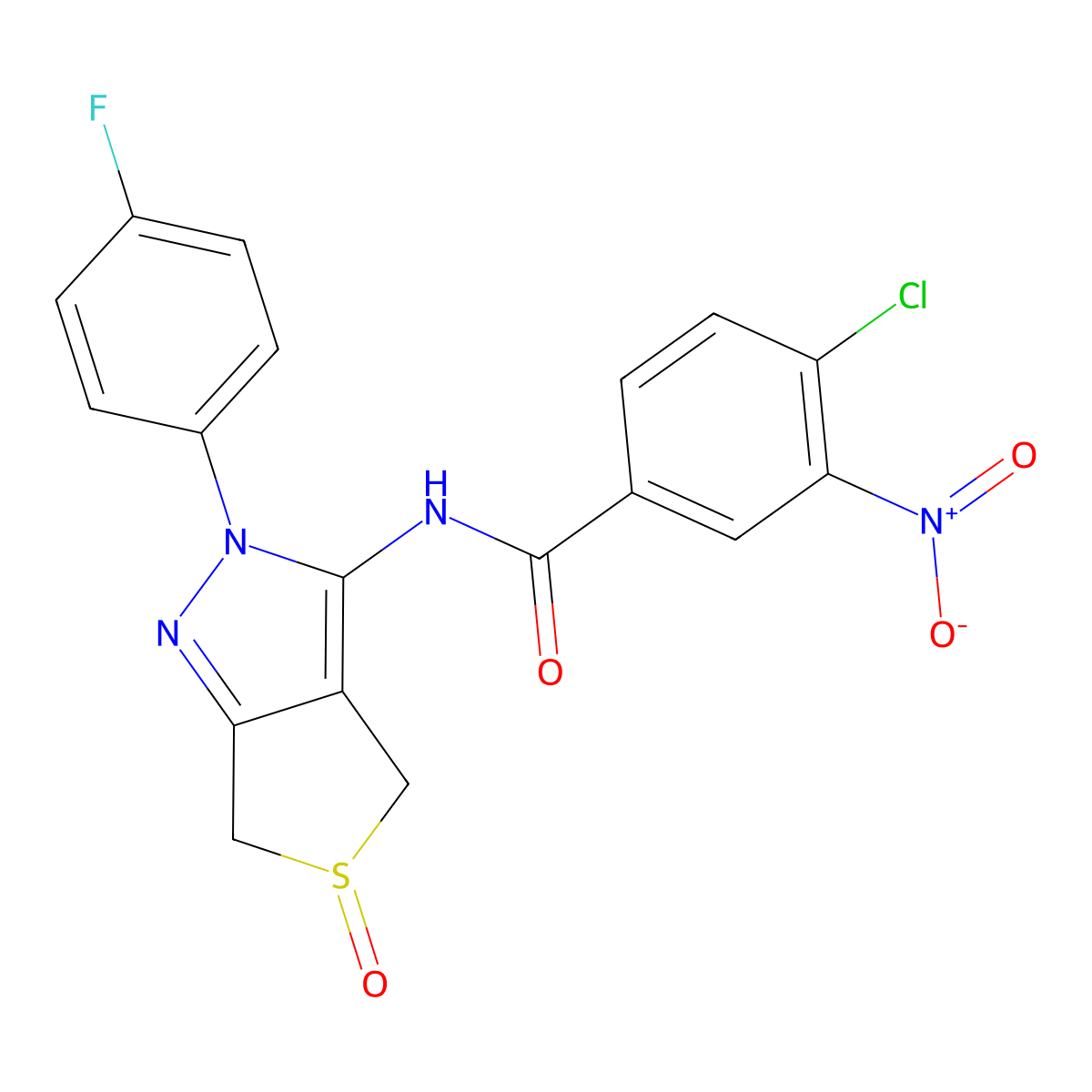 4-chloro-N-(2-(4-fluorophenyl)-5-oxido-4,6-dihydro-2H-thieno[3,4-c]pyrazol-3-yl)-3-nitrobenzamide molecular structure, CAS 1007192-96-2