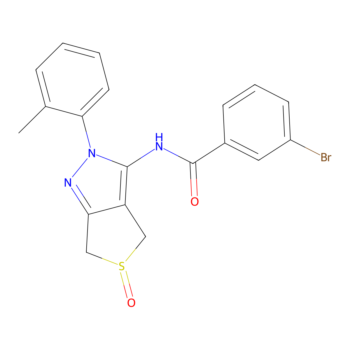 3-bromo-N-(5-oxido-2-(o-tolyl)-4,6-dihydro-2H-thieno[3,4-c]pyrazol-3-yl)benzamide molecular structure, CAS 1007193-22-7