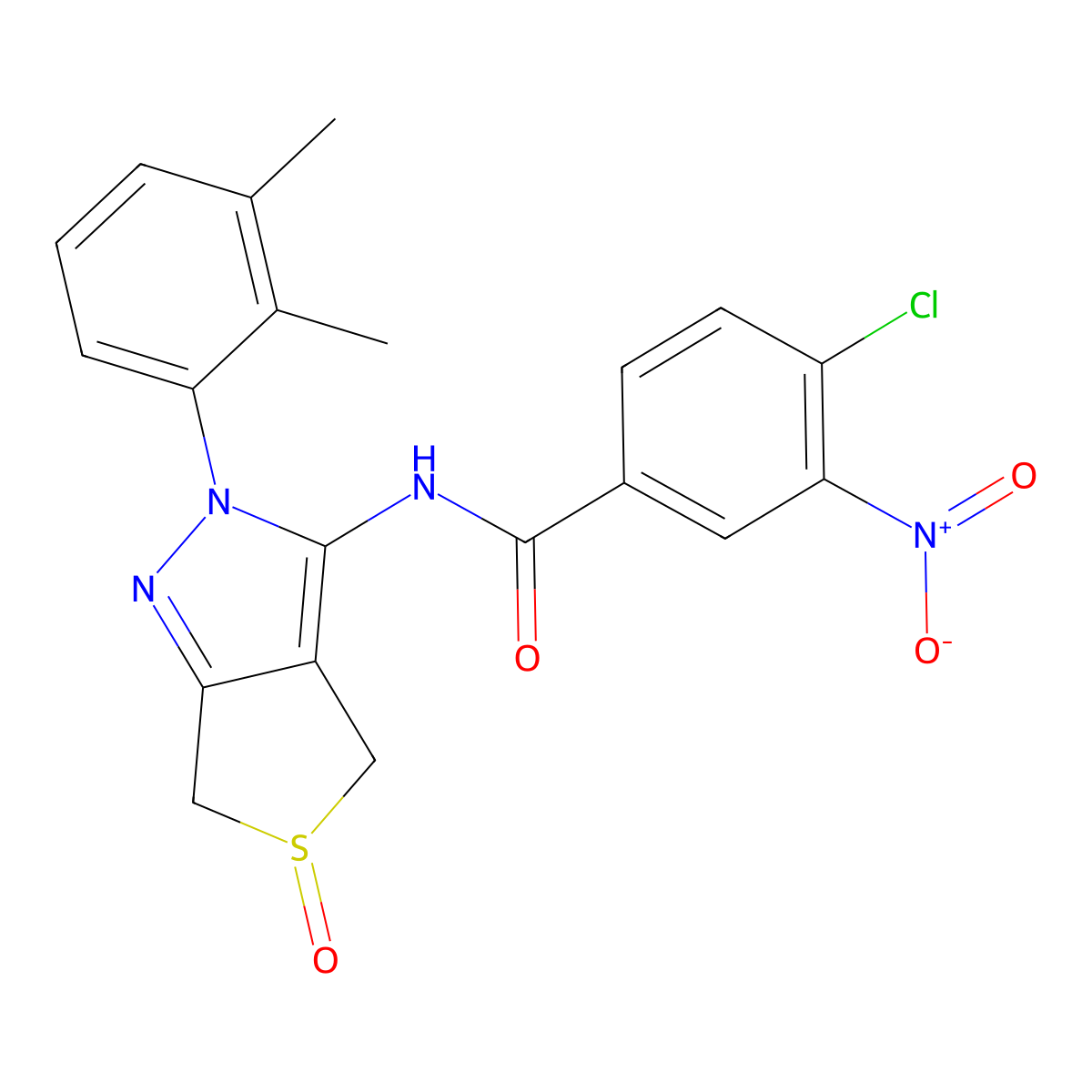 4-chloro-N-(2-(2,3-dimethylphenyl)-5-oxido-4,6-dihydro-2H-thieno[3,4-c]pyrazol-3-yl)-3-nitrobenzamide molecular structure, CAS 1007193-30-7