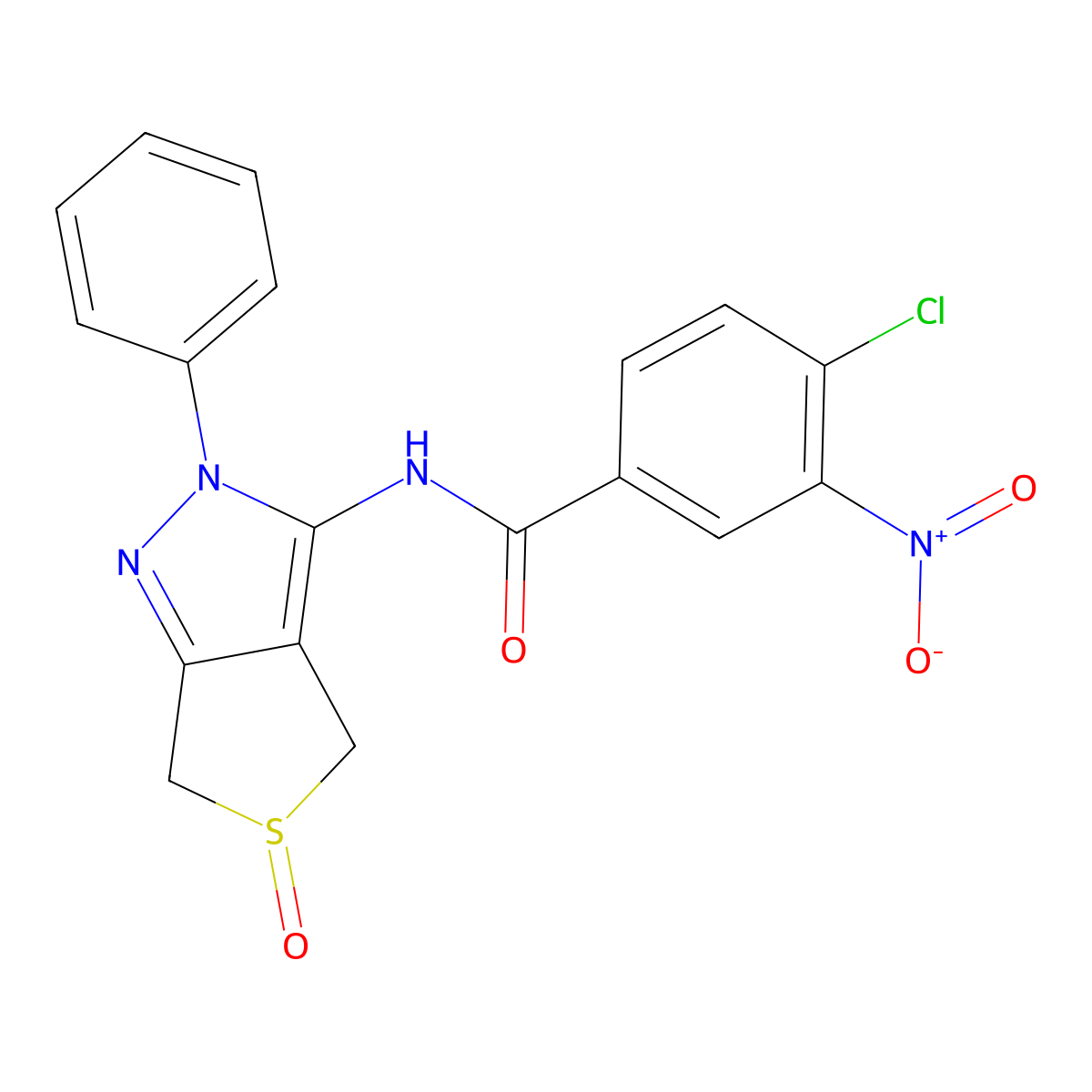 4-chloro-3-nitro-N-(5-oxido-2-phenyl-4,6-dihydro-2H-thieno[3,4-c]pyrazol-3-yl)benzamide molecular structure, CAS 1007193-86-3
