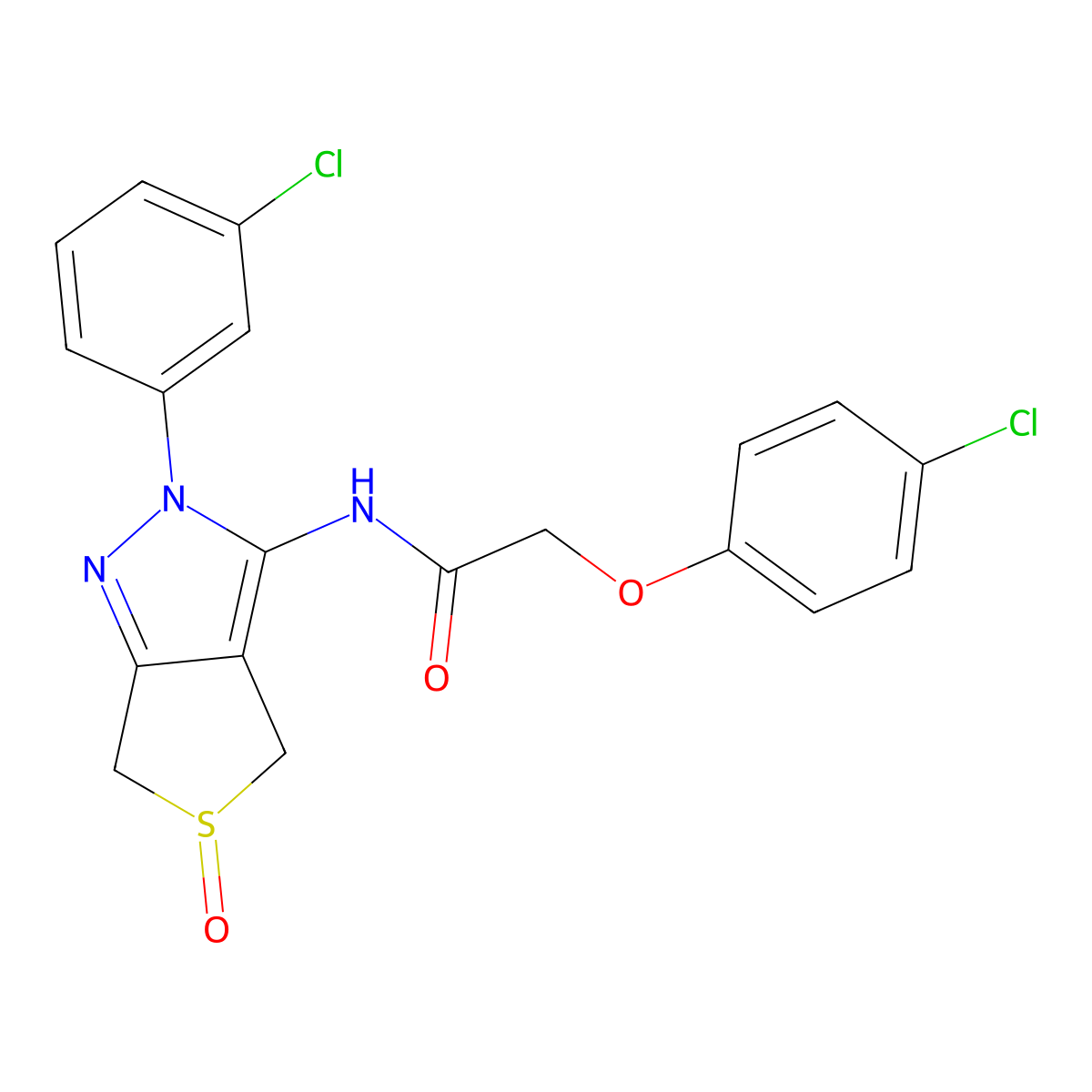 2-(4-chlorophenoxy)-N-(2-(3-chlorophenyl)-5-oxido-4,6-dihydro-2H-thieno[3,4-c]pyrazol-3-yl)acetamide molecular structure, CAS 1007193-88-5