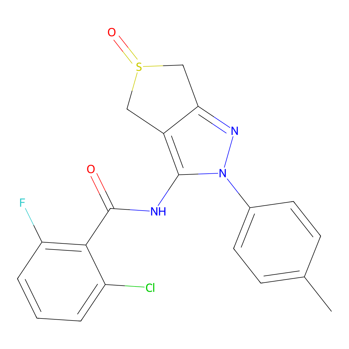2-chloro-6-fluoro-N-(5-oxido-2-(p-tolyl)-4,6-dihydro-2H-thieno[3,4-c]pyrazol-3-yl)benzamide molecular structure, CAS 1007193-93-2