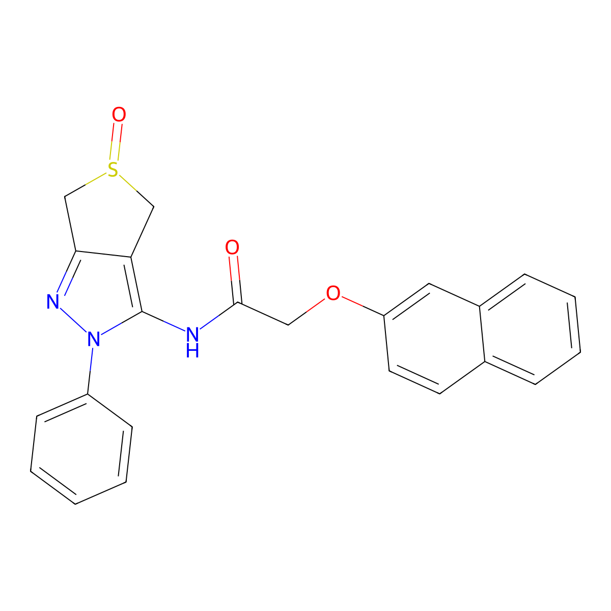 2-(naphthalen-2-yloxy)-N-(5-oxido-2-phenyl-4,6-dihydro-2H-thieno[3,4-c]pyrazol-3-yl)acetamide molecular structure, CAS 1007194-18-4