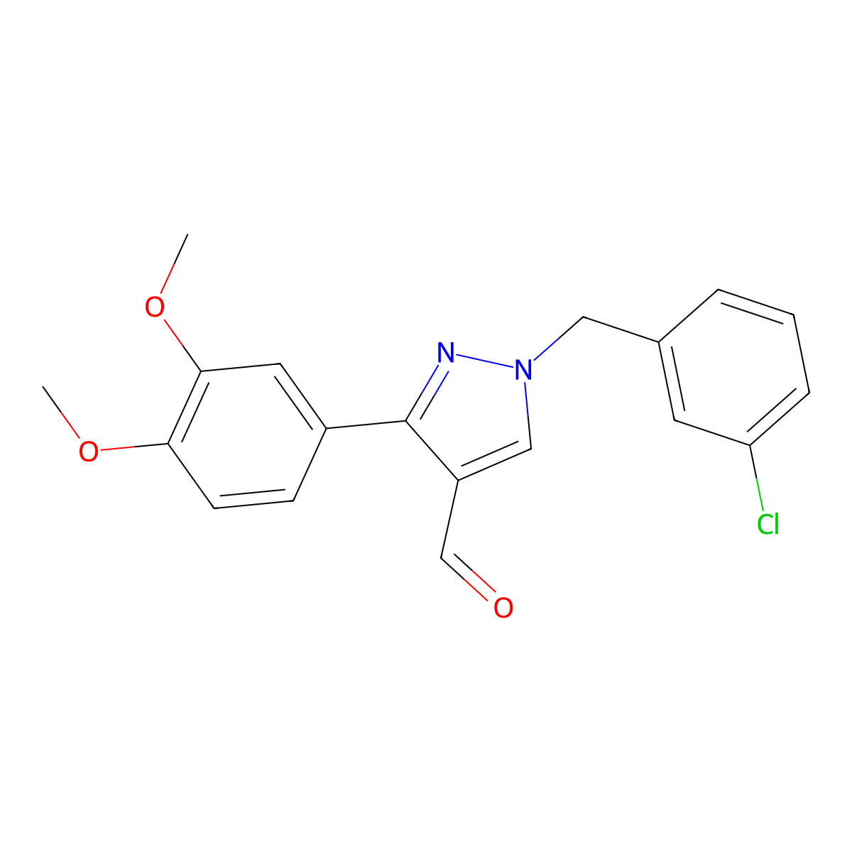 1-(3-chlorobenzyl)-3-(3,4-dimethoxyphenyl)-1H-pyrazole-4-carbaldehyde molecular structure, CAS 1007194-22-0