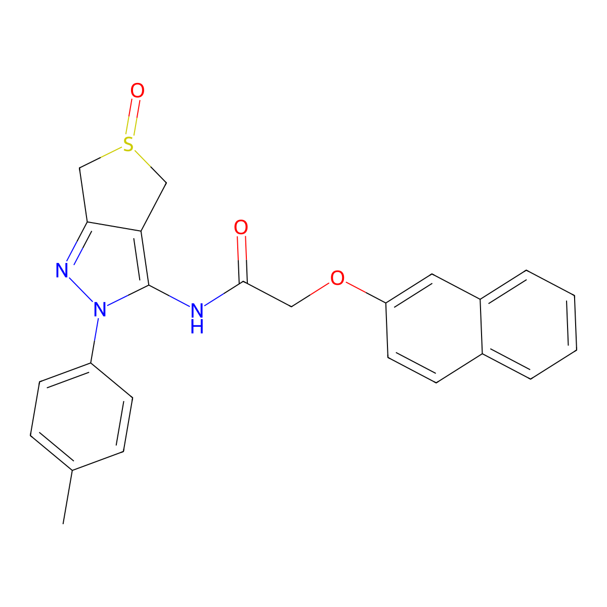 2-(naphthalen-2-yloxy)-N-(5-oxido-2-(p-tolyl)-4,6-dihydro-2H-thieno[3,4-c]pyrazol-3-yl)acetamide molecular structure, CAS 1007194-47-9