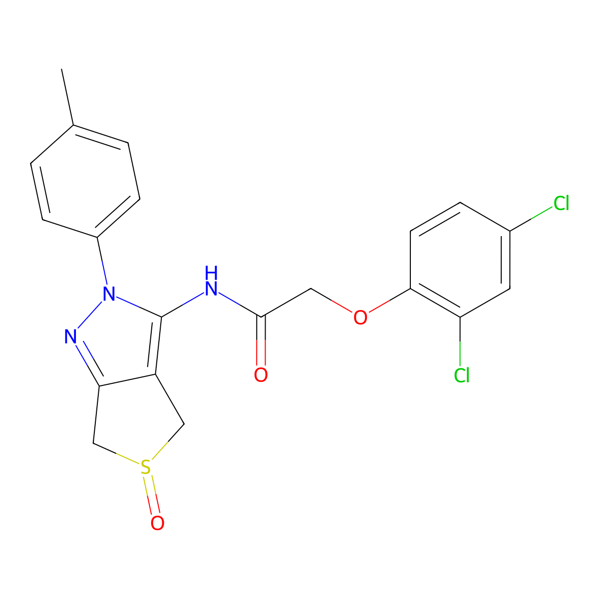 2-(2,4-dichlorophenoxy)-N-(5-oxido-2-(p-tolyl)-4,6-dihydro-2H-thieno[3,4-c]pyrazol-3-yl)acetamide molecular structure, CAS 1007194-74-2