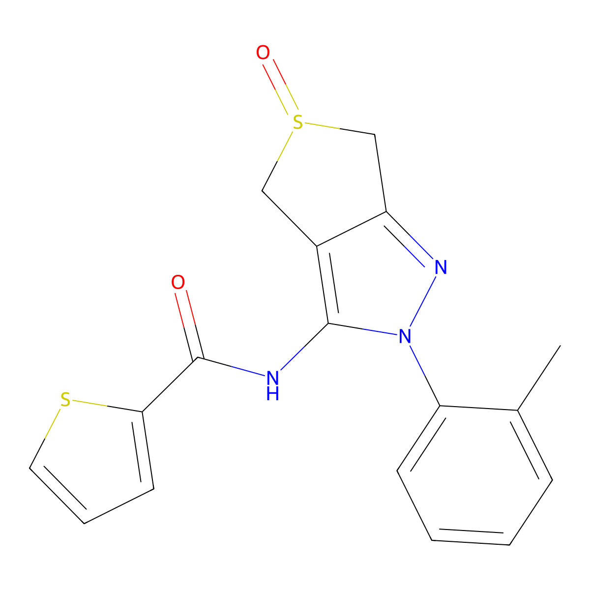 N-[2-(2-methylphenyl)-5-oxo-4,6-dihydrothieno[3,4-c]pyrazol-3-yl]thiophene-2-carboxamide molecular structure, CAS 1007194-96-8