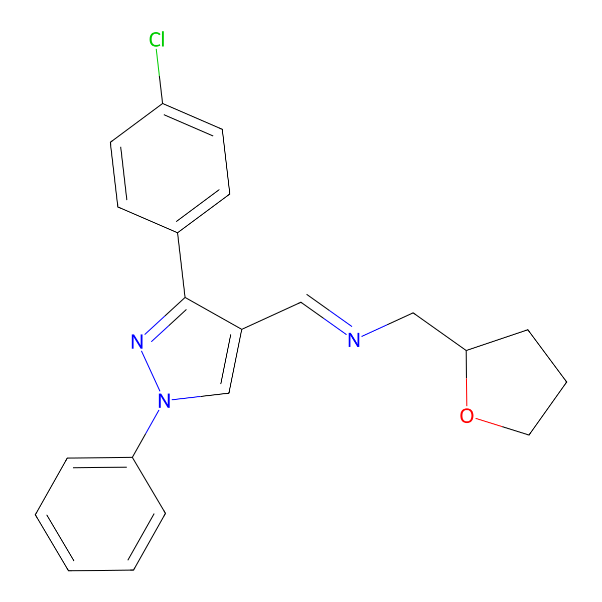 (Z)-N-((3-(4-chlorophenyl)-1-phenyl-1H-pyrazol-4-yl)methylene)-1-(tetrahydrofuran-2-yl)methanamine molecular structure, CAS 1007195-22-3