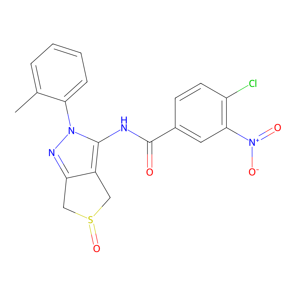 4-chloro-3-nitro-N-(5-oxido-2-(o-tolyl)-4,6-dihydro-2H-thieno[3,4-c]pyrazol-3-yl)benzamide molecular structure, CAS 1007195-37-0