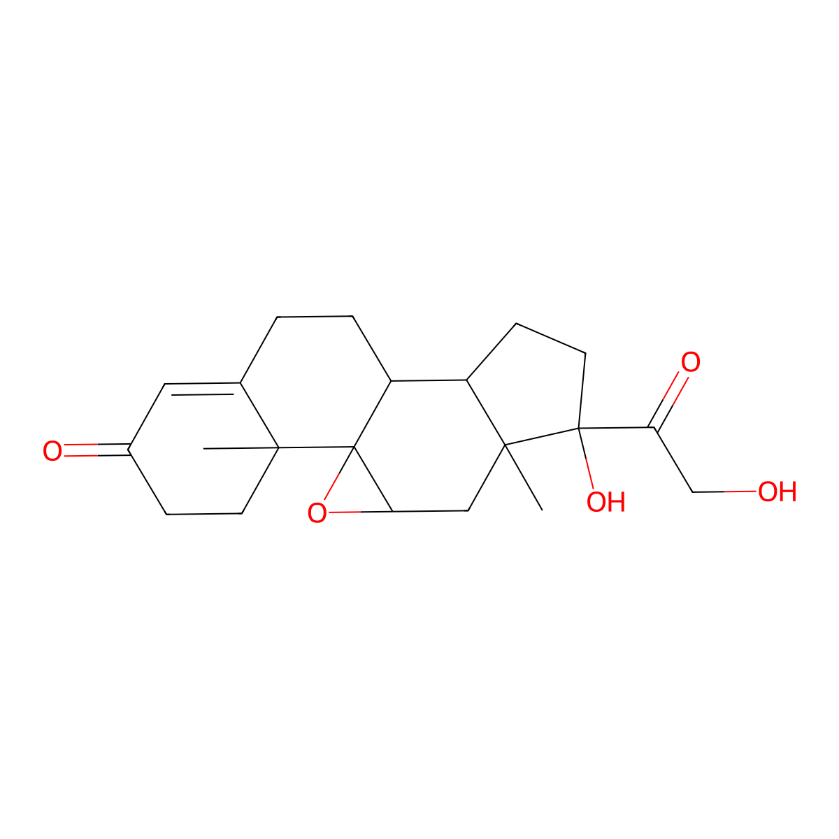 Pregn-4-ene-3,20-dione, 9,11-epoxy-17,21-dihydroxy-, (9beta,11beta)- molecular structure, CAS 10072-97-6