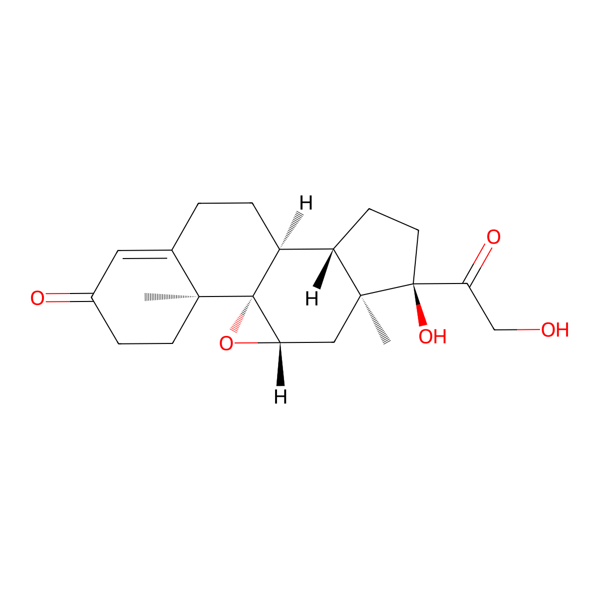 Pregn-4-ene-3,20-dione, 9,11-epoxy-17,21-dihydroxy-, (9beta,11beta)- molecular structure, CAS 10072-97-6