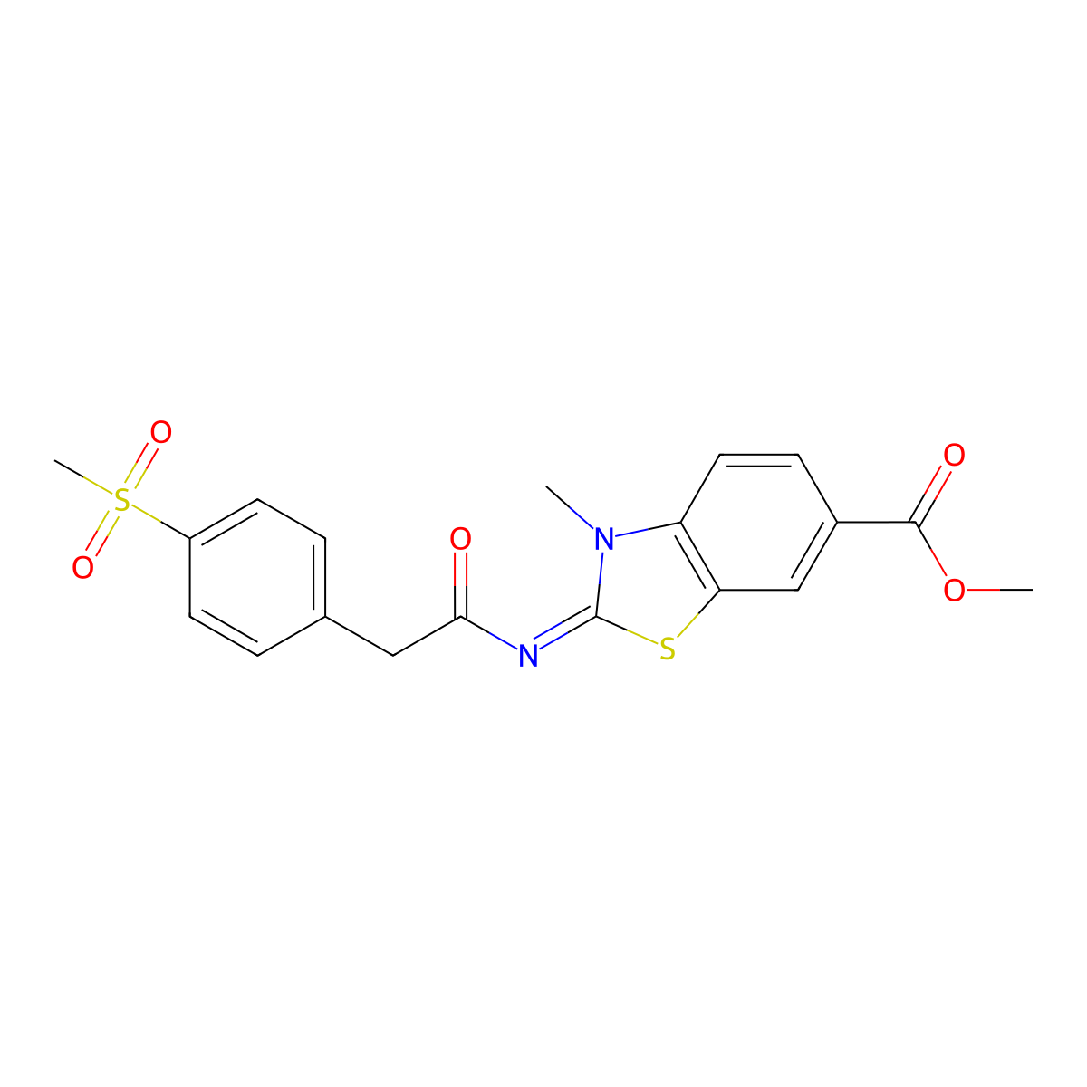 (E)-methyl 3-methyl-2-((2-(4-(methylsulfonyl)phenyl)acetyl)imino)-2,3-dihydrobenzo[d]thiazole-6-carboxylate molecular structure, CAS 1007227-69-1