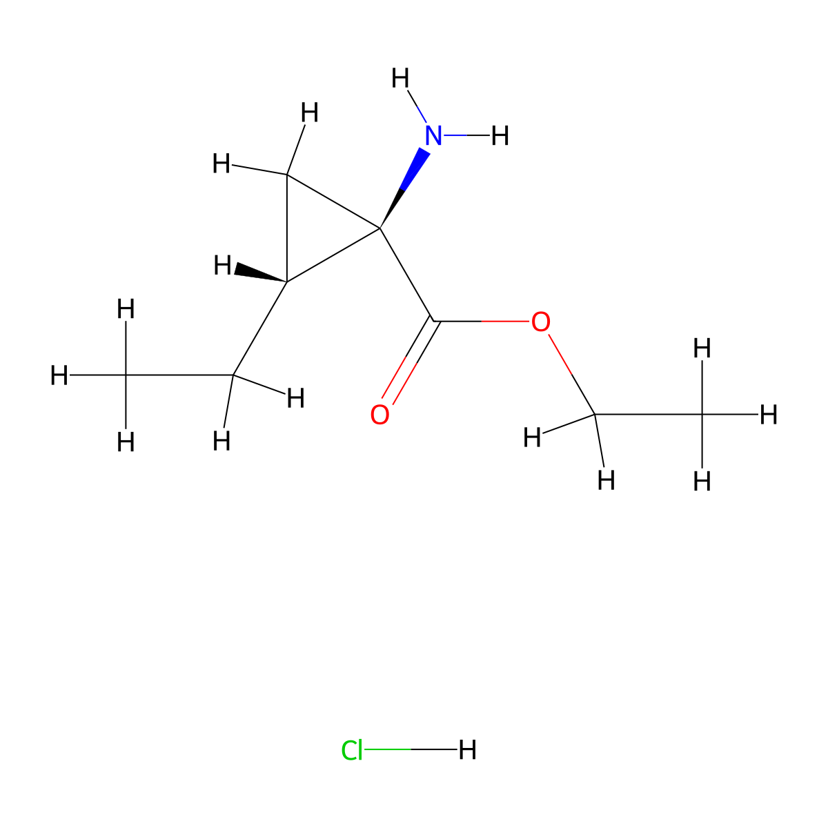 Ethyl (1R,2R)-1-amino-2-ethylcyclopropanecarboxylate hydrochloride molecular structure, CAS 1007230-91-2