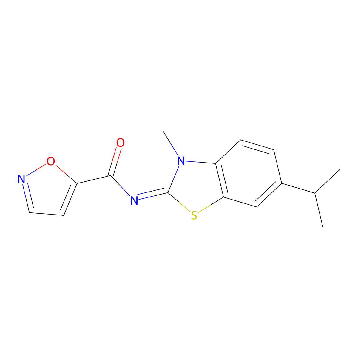 N-[3-methyl-6-(propan-2-yl)-2,3-dihydro-1,3-benzothiazol-2-ylidene]-1,2-oxazole-5-carboxamide molecular structure, CAS 1007239-00-0