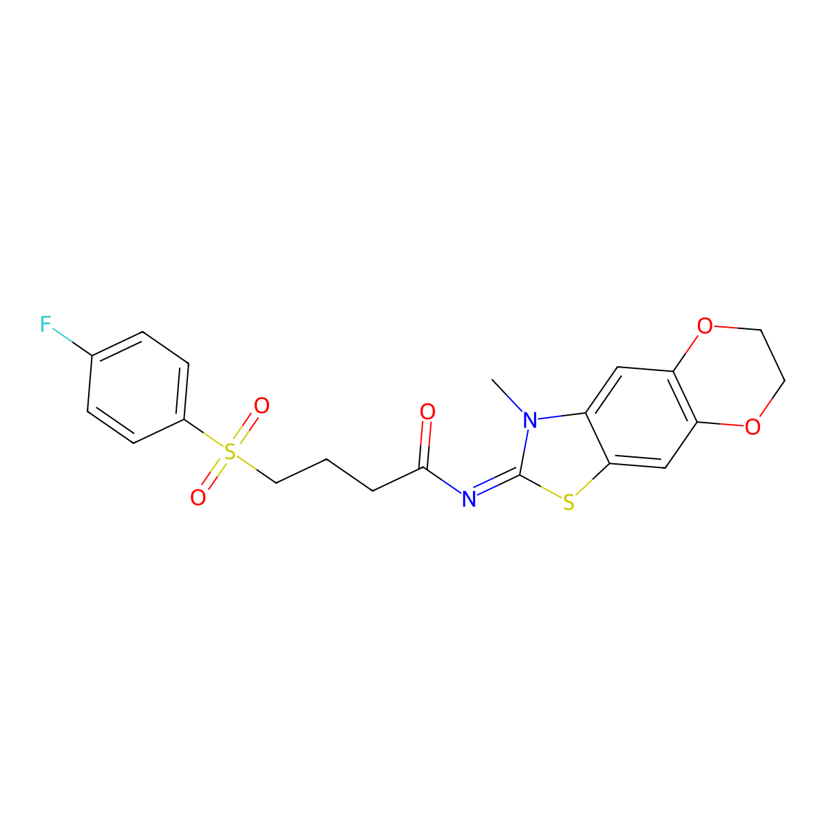 (E)-4-((4-fluorophenyl)sulfonyl)-N-(3-methyl-6,7-dihydro-[1,4]dioxino[2',3':4,5]benzo[1,2-d]thiazol-2(3H)-ylidene)butanamide molecular structure, CAS 1007249-07-1