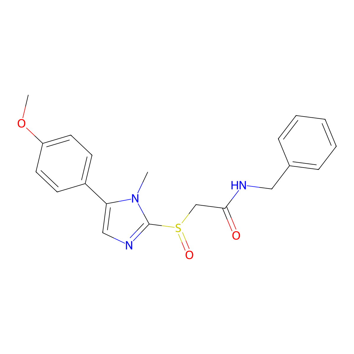 N-benzyl-2-((5-(4-methoxyphenyl)-1-methyl-1H-imidazol-2-yl)sulfinyl)acetamide molecular structure, CAS 1007267-23-3