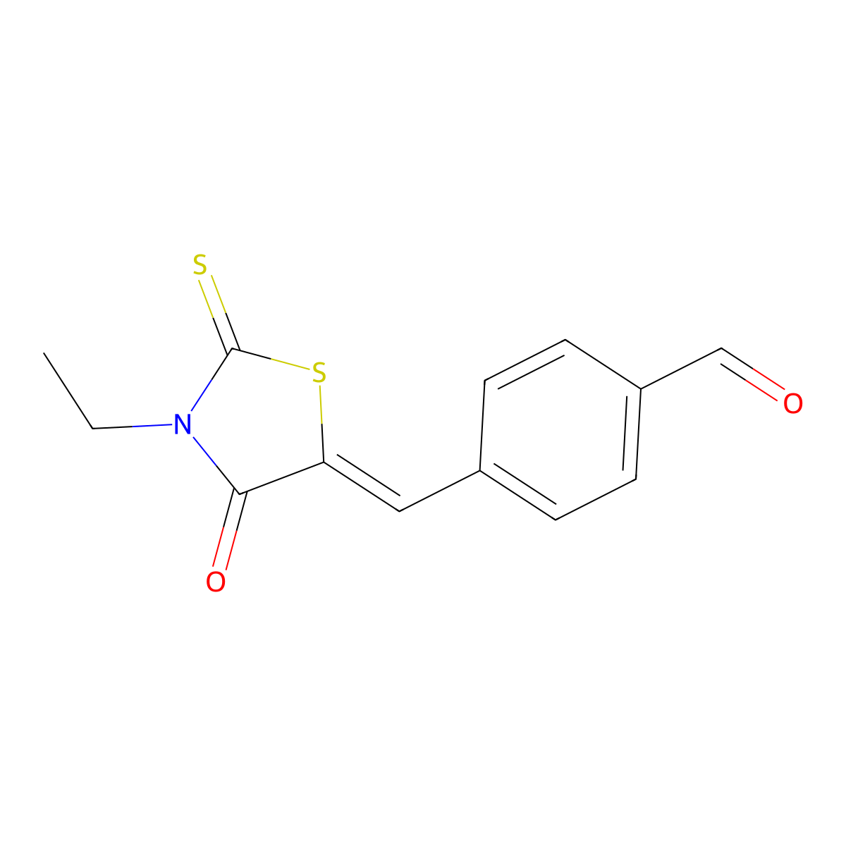 4-[(3-Ethyl-4-oxo-2-sulfanylidene-1,3-thiazolidin-5-ylidene)methyl]benzaldehyde molecular structure, CAS 100727-39-7