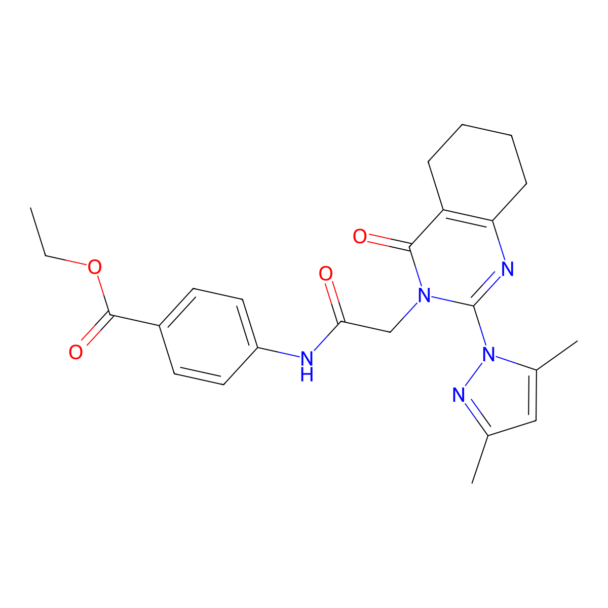 ethyl 4-({[2-(3,5-dimethyl-1H-pyrazol-1-yl)-4-oxo-5,6,7,8-tetrahydroquinazolin-3(4H)-yl]acetyl}amino)benzoate molecular structure, CAS 1007278-60-5