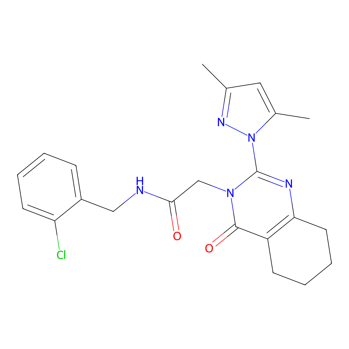 N-[(2-chlorophenyl)methyl]-2-[2-(3,5-dimethylpyrazol-1-yl)-4-oxo-5,6,7,8-tetrahydroquinazolin-3-yl]acetamide molecular structure, CAS 1007279-32-4