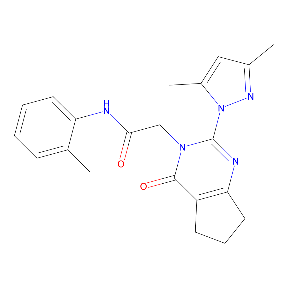 2-(2-(3,5-dimethyl-1H-pyrazol-1-yl)-4-oxo-4,5,6,7-tetrahydro-3H-cyclopenta[d]pyrimidin-3-yl)-N-(o-tolyl)acetamide molecular structure, CAS 1007279-55-1