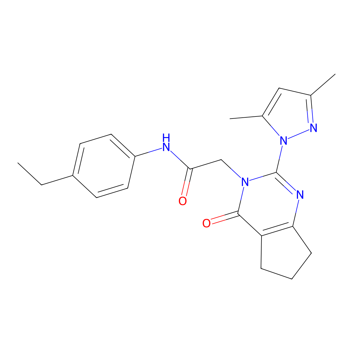 2-(2-(3,5-dimethyl-1H-pyrazol-1-yl)-4-oxo-4,5,6,7-tetrahydro-3H-cyclopenta[d]pyrimidin-3-yl)-N-(4-ethylphenyl)acetamide molecular structure, CAS 1007279-69-7