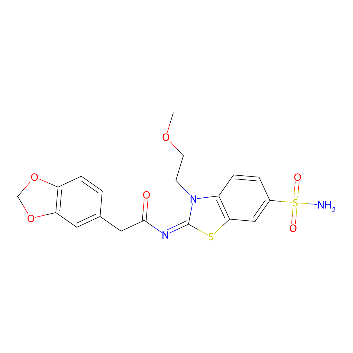 (E)-2-(benzo[d][1,3]dioxol-5-yl)-N-(3-(2-methoxyethyl)-6-sulfamoylbenzo[d]thiazol-2(3H)-ylidene)acetamide molecular structure, CAS 1007284-24-3