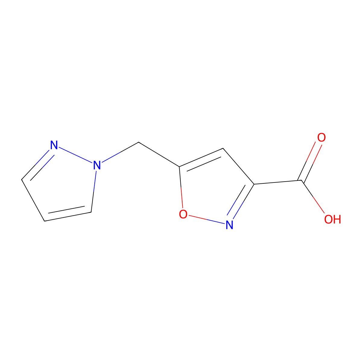 5-(1H-pyrazol-1-ylmethyl)-1,2-oxazole-3-carboxylic acid molecular structure, CAS 1007303-85-6