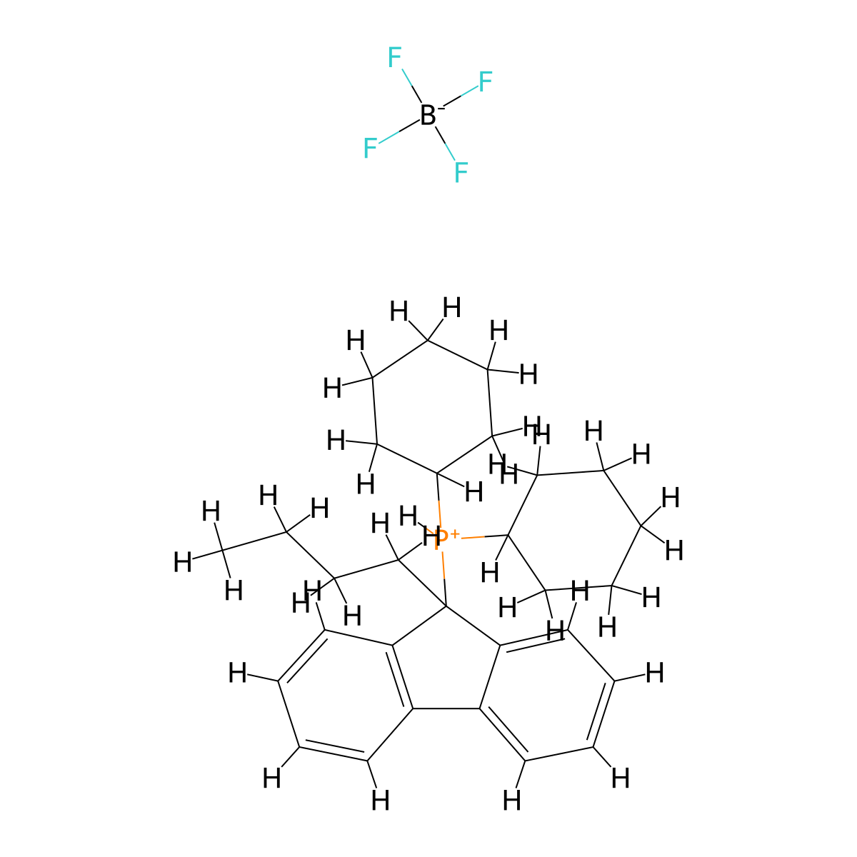 (9-Butyl-9H-fluoren-9-yl)dicyclohexylphosphonium tetrafluoroborate molecular structure, CAS 1007311-98-9