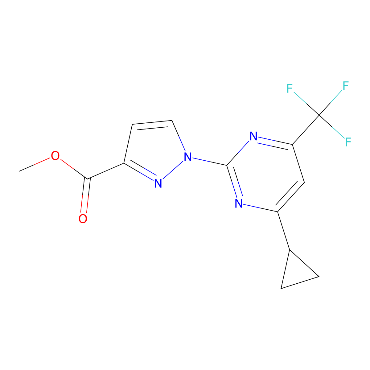 Methyl 1-(4-cyclopropyl-6-(trifluoromethyl)pyrimidin-2-yl)-1H-pyrazole-3-carboxylate molecular structure, CAS 1007344-24-2