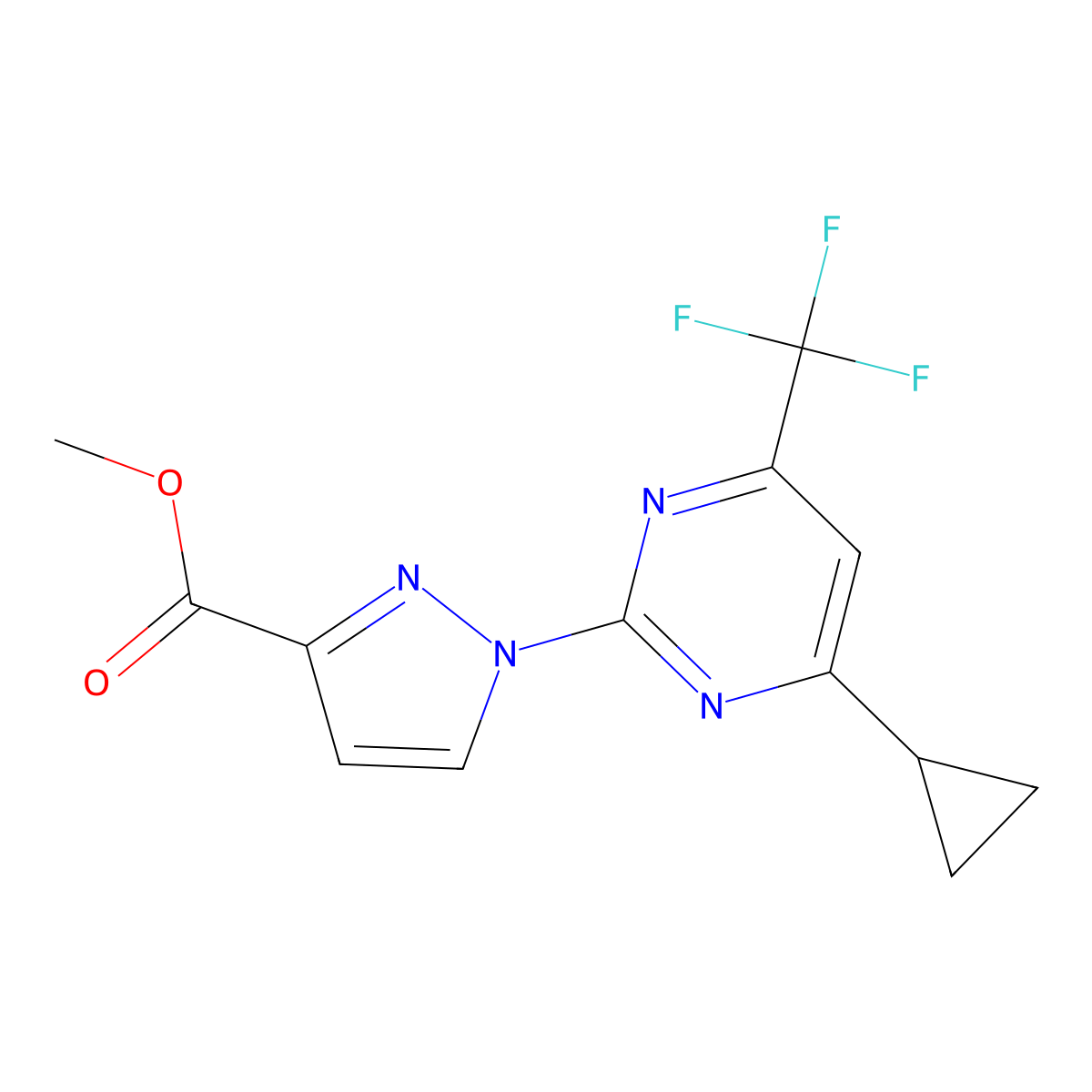 Methyl 1-(4-cyclopropyl-6-(trifluoromethyl)pyrimidin-2-yl)-1H-pyrazole-3-carboxylate molecular structure, CAS 1007344-24-2