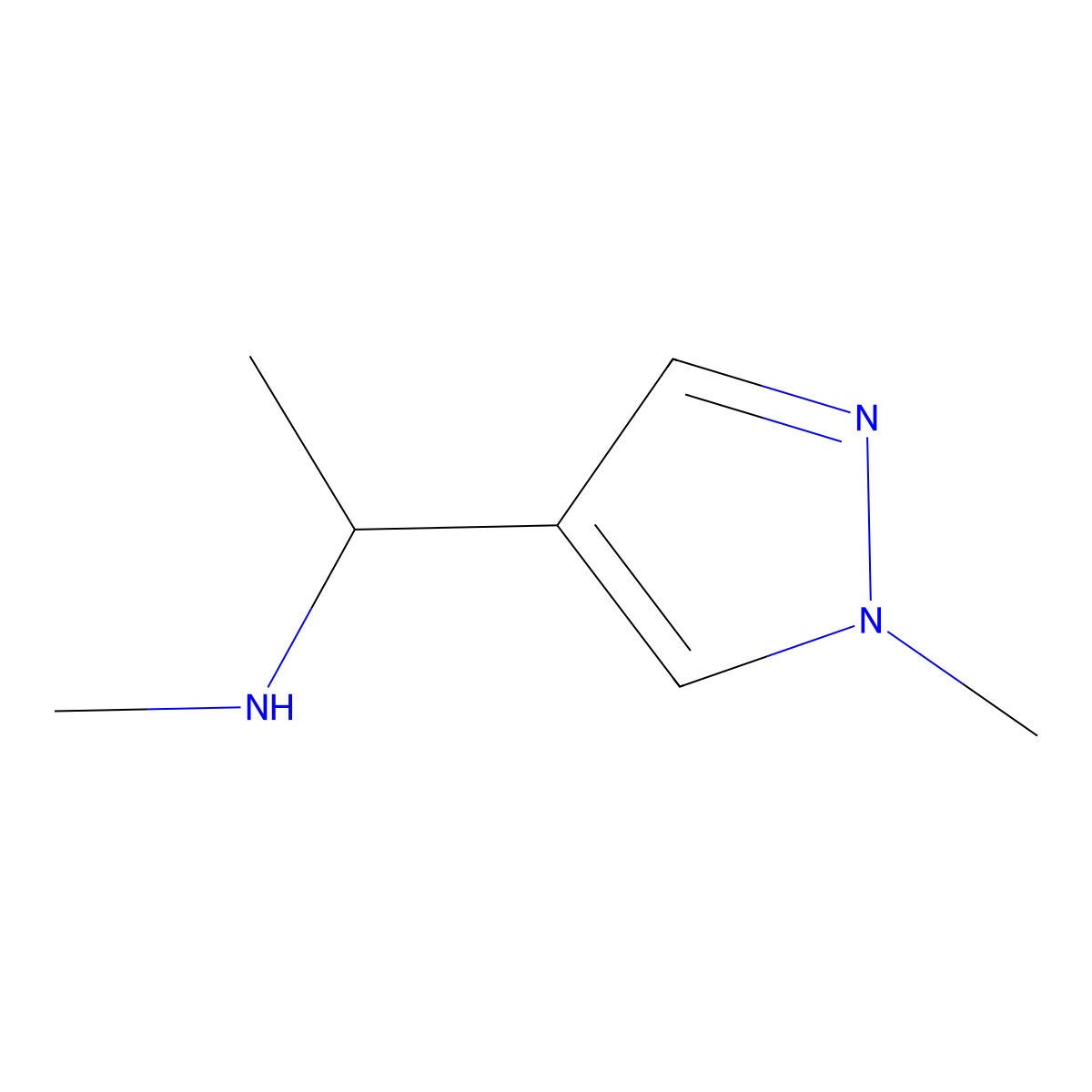 methyl(1-(1-methyl-1H-pyrazol-4-yl)ethyl)amine molecular structure, CAS 1007459-61-1